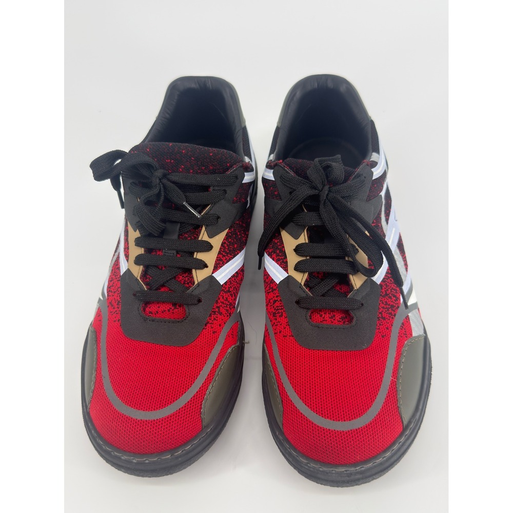 Lanvin Mens Red Knit Low Top Sneakers Black Olive Orange Logo Luxury Shoes Sz 11